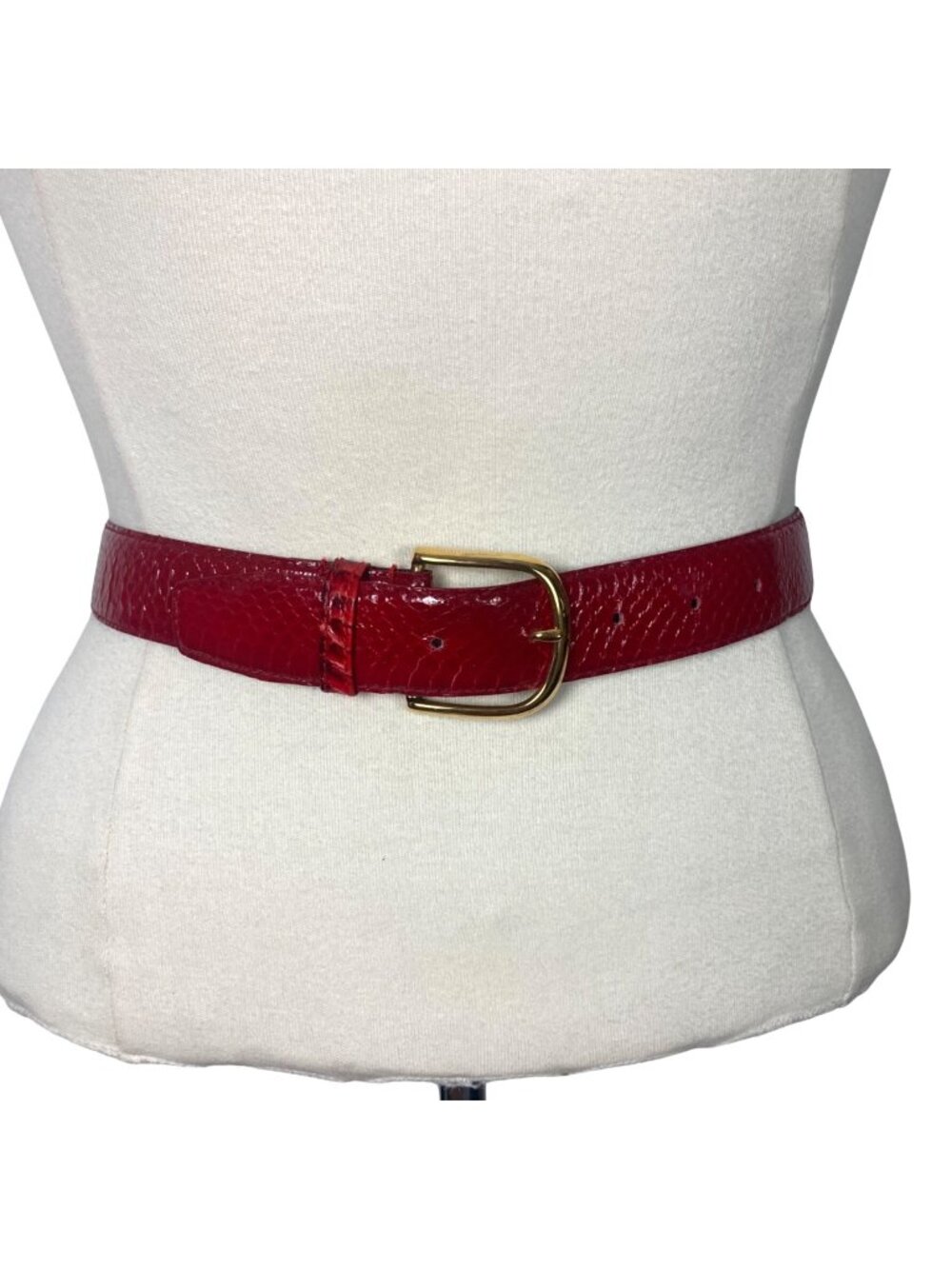 Vintage Magid Red Snakeskin Belt Gold Buckle Womens Small Preppy Career Work